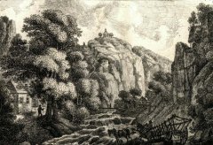 historická veduta s kapličkou vlevo dole pod kostelem