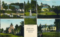 dobová pohlednice vsi s kostelem