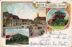 dobová pohlednice města s kaplí přestavěnou na hostinec