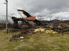 kaple poničená spadlým stromem - pohled zprava