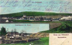 dobová pohlednice vsi s kostelem