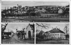 dobová pohlednice vsi s kaplí