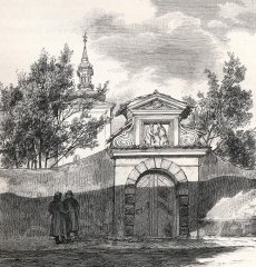 kresba zvonice (v pozadí)