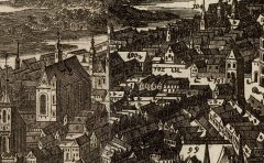 kostel na plánu Praga caput Regni Bohemiae od Folperta van Ouden Allen (s číslicí 100)