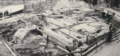 odhalené zdivo kostela během archeologického průzkumu III. nádvoří Pražského hradu