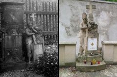 srovnání náhrobku v Karlíně a kopie sochy vojáka na Olšanských hřbitovech