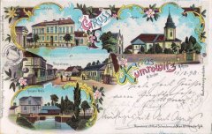 dobová pohlednice města s kaplí (vlevo nahoře)