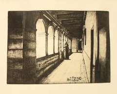 kresba interiéru kláštera, autor Ludwig Engl