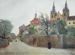 kresba kostela (vlevo), autor Václav Jansa