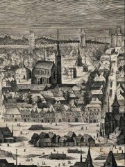 kaple (s číslovkou 100 vpravo od kostela) na kresbě Aegidiuse Sadelera