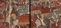 tzv. Langweilův model Prahy, realistický papírový model z let 1826 - 1837 - kostel 2x uprostřed