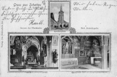 dobová pohlednice s motivem interiéru kaple a kostela