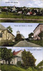 dobová pohlednice vsi s kostelem