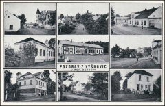 starší pohlednice vsi s kaplí (vlevo nahoře)