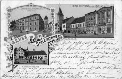 dobová pohlednice města s klášterem