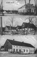 dobová pohlednice vsi se zvoničkou (na prostředním snímku)