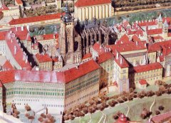 kaple stojící mezi Starým proboštstvím a bazilikou sv. Víta v tzv. Langweilově modelu Prahy