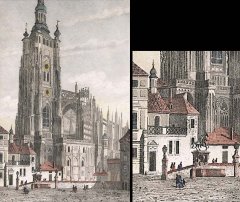 kresba kaple (vlevo od chrámu sv. Víta), vpravo detail