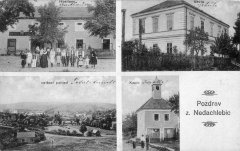 dobová pohlednice vsi se zvoničkou