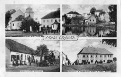 dobová pohlednice vsi s kaplí (na levém horním snímku)