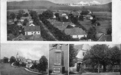 dobová pohlednice vsi s kostelem
