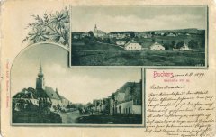 dobová pohlednice vsi s kostelem