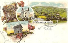 dobová pohlednice vsi s kostelem