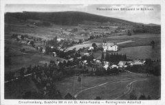 dobová pohlednice vsi s kostelem