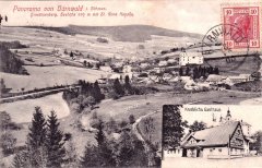 dobová pohlednice vsi s kostelem