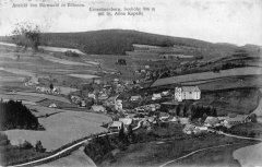 dobová pohlednice vsi s kostelem