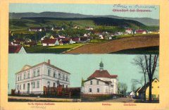 dobová pohlednice vsi s kostelem