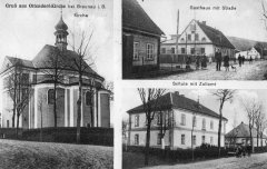 dobová pohlednice vsi s kostelem