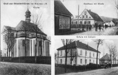 dobová pohlednice vsi s kostelem