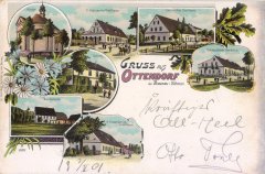 dobová pohlednice vsi s kostelem