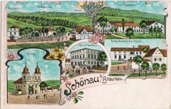 dobová pohlednice vsi s kostelem