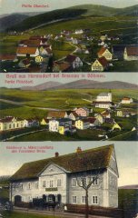 dobová pohlednice vsi s kostelem