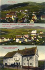 dobová pohlednice vsi s kostelem