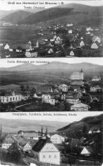 dobová pohlednice vsi s kostelem