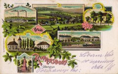 dobová pohlednice vsi s kostelem