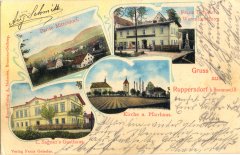 dobová pohlednice vsi s kostelem