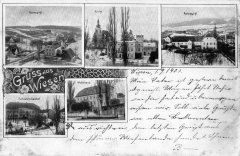 dobová pohlednice vsi s kostelem