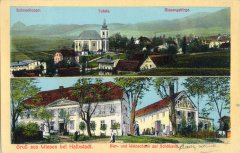 dobová pohlednice vsi s kostelem