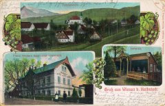 dobová pohlednice vsi s kostelem