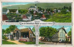 dobová pohlednice vsi s kostelem