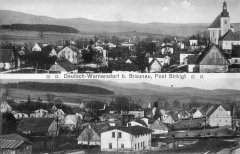 dobová pohlednice vsi s kostelem