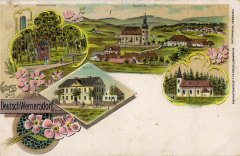 dobová pohlednice vsi s kaplí (na snímku vpravo)