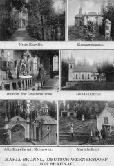 dobová pohlednice s kaplí (vpravo dole)