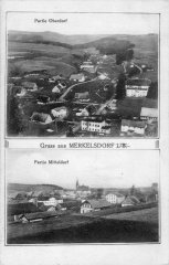 dobová pohlednice vsi s kostelem