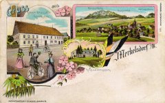 dobová pohlednice vsi s kostelem