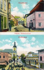 dobová pohlednice města s kostelem